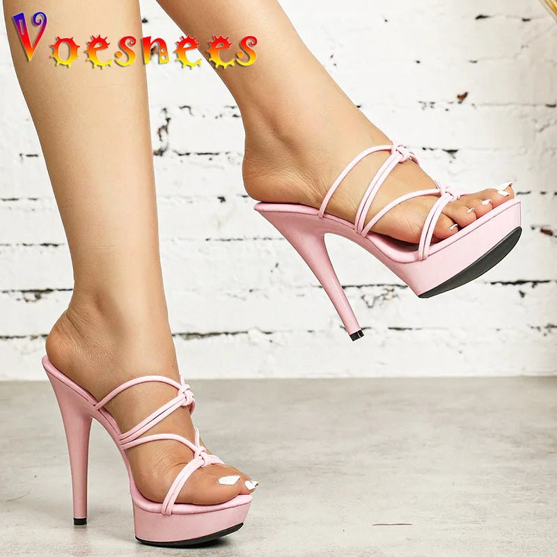 Sandales Gladiateur Femme Talon Aiguille 13cm — Bandes Croisées, Soirée, Europe Amérique