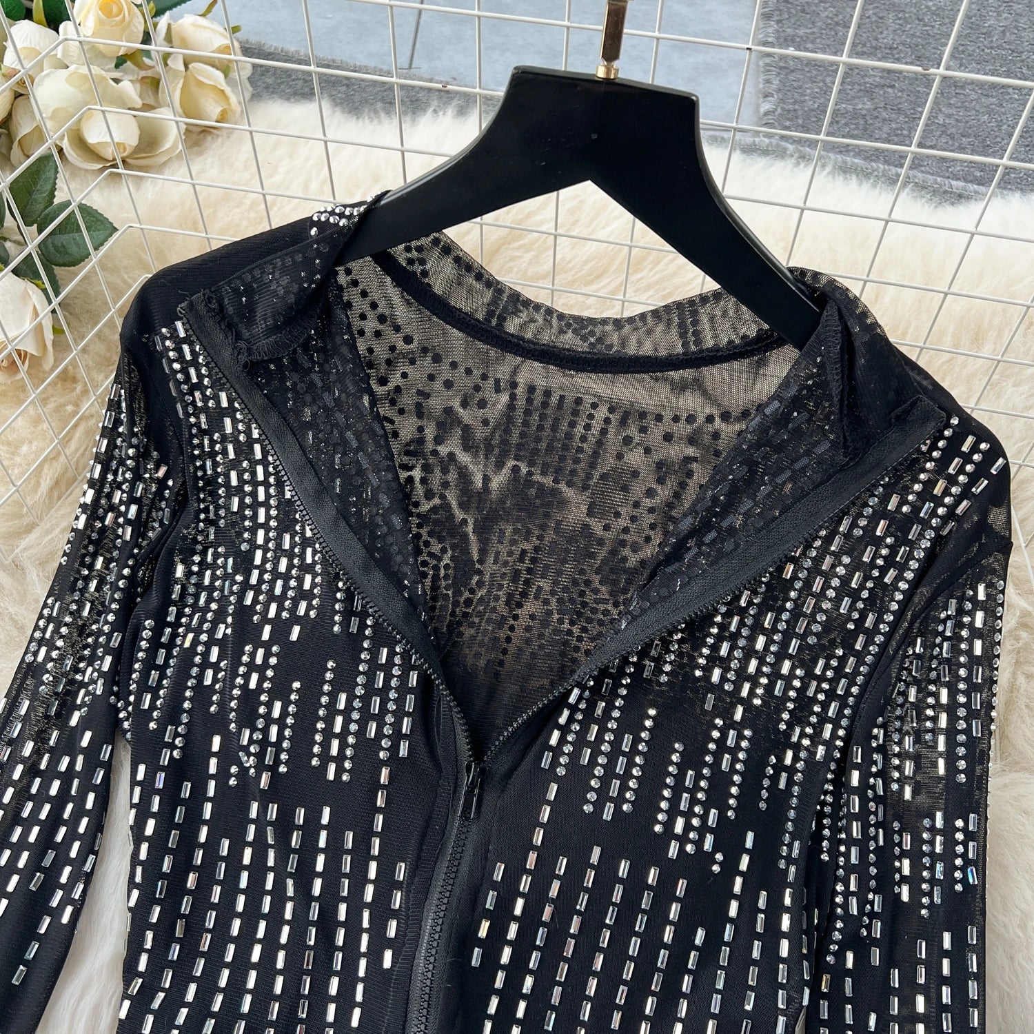 Ensemble Femme Manches Longues Sequins & Franges — Jupe Longue Tendance 2024