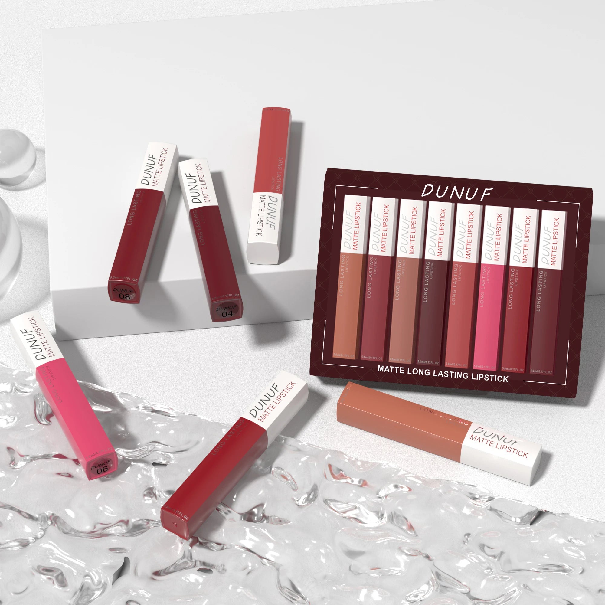 Set 8 Gloss Lèvres Mat Waterproof Longue Tenue — Nude, Rouge, Y2K