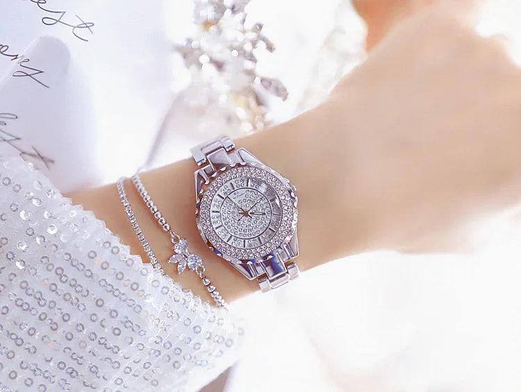 Montre Femme Or Bracelet Luxe Quartz 2025 — Acier Complet, Élégante, Top Marque