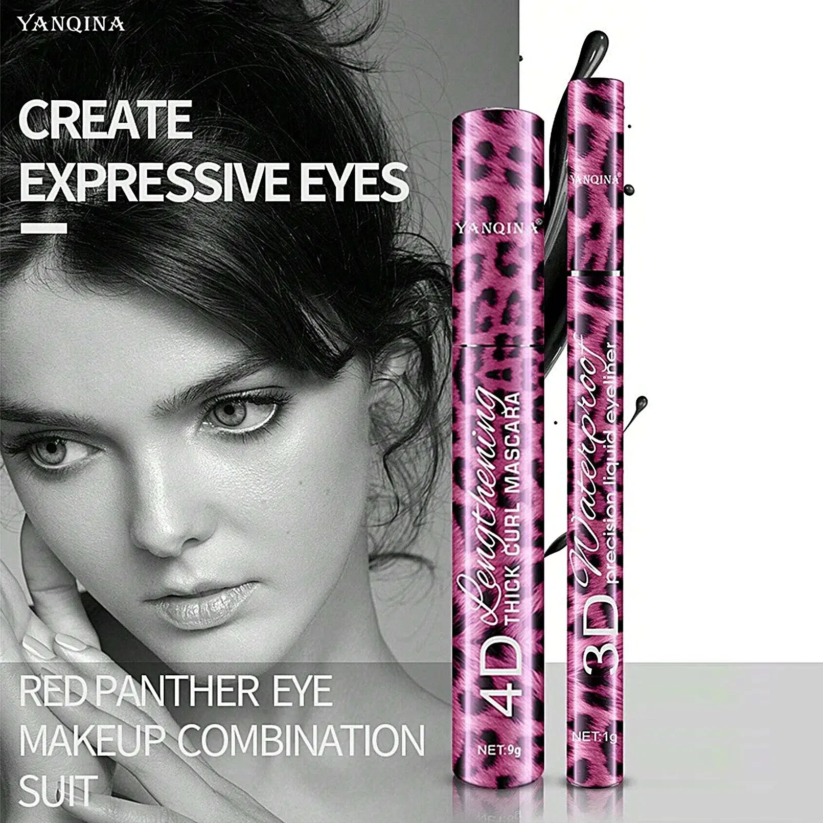 Set Eyeliner Liquide & Mascara 4D YANQINA — Waterproof, Crayon Sourcils, Yeux