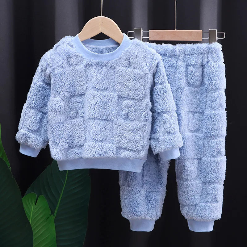 Pyjama Enfant Polaire Hiver — Ensemble Chaud Garçon Fille, Style Coréen, Velours Épais