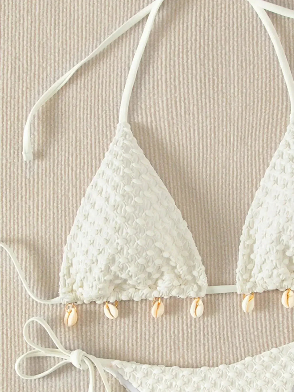 Bikini Coquillage Blanc Push Up 2025 — Halter Micro, Tanga, Maillot de Bain Sexy
