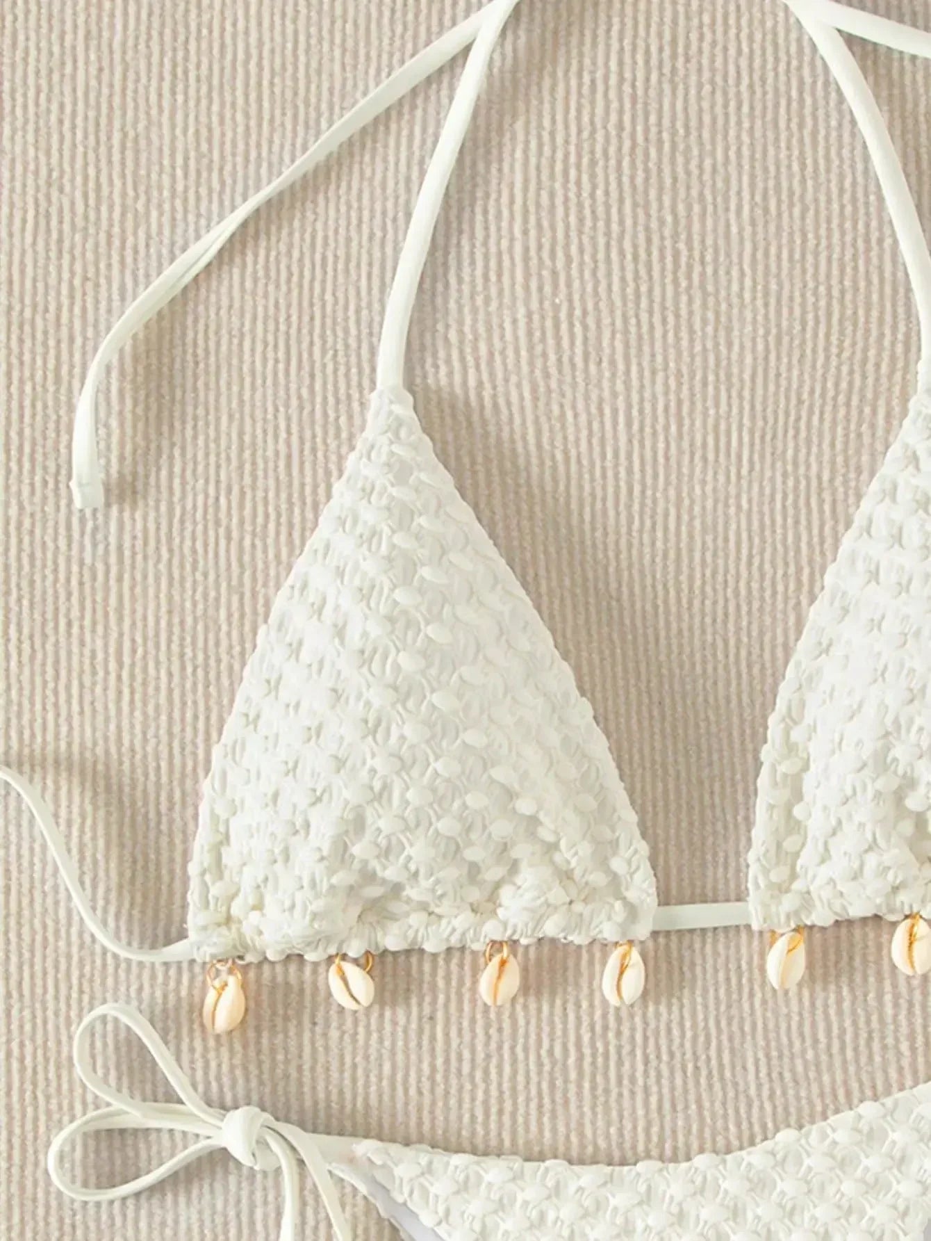 Bikini Coquillage Blanc Push Up 2025 — Halter Micro, Tanga, Maillot de Bain Sexy