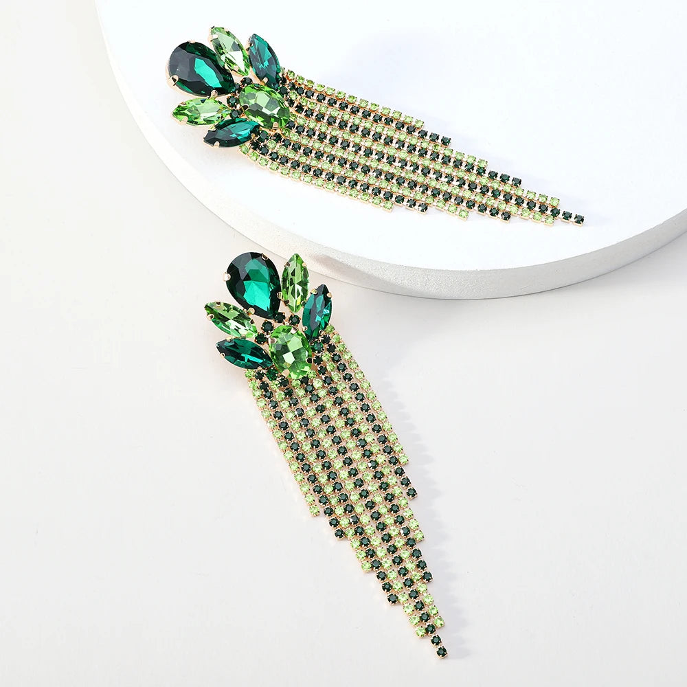 Boucles d'Oreilles Longues Pendantes Cristal Verre Femme — Franges Luxe, Cadeau Bijou