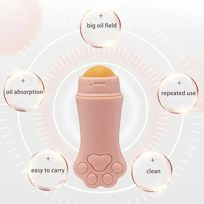 Rouleau Anti-Brillance Pierre Volcanique Patte de Chat Rose — Soin Visage