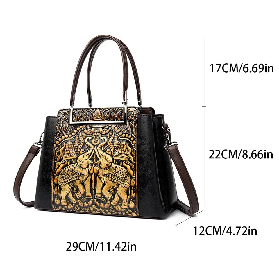 Sac À Main Femme Cuir PU Gaufré Artisanal — 3 Compartiments, Grande Capacité, Bandoulière