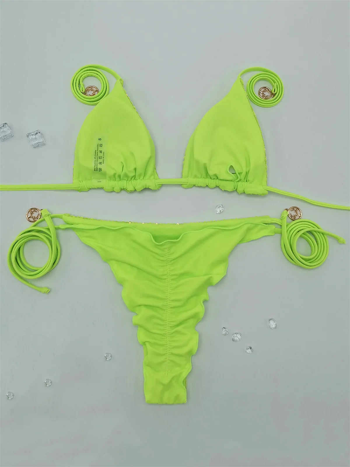 Bikini Paillettes Halter Sexy — Sequins Brillants, Maillot de Bain Femme Plage