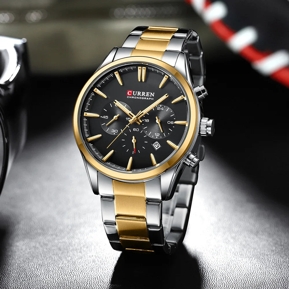 Montre Homme CURREN Multifonction Quartz — Date Automatique, Bracelet Acier Inoxydable