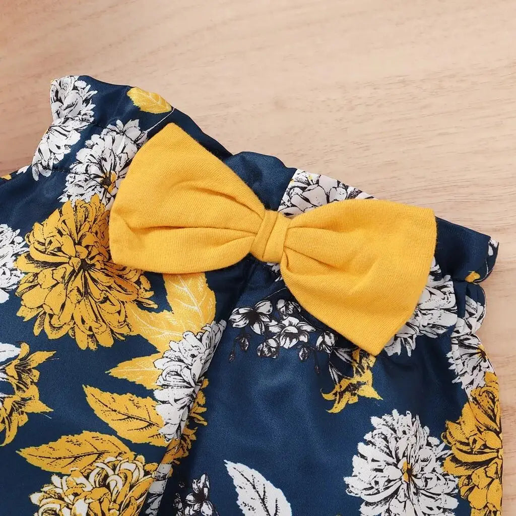 Ensemble Bébé Fille 3 Pièces — Body Manches Courtes, Pantalon Floral & Bandeau