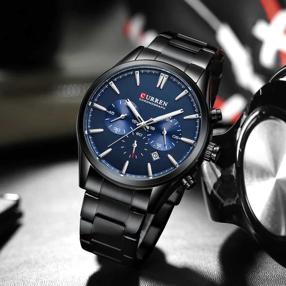 Montre Homme CURREN Multifonction Quartz — Date Automatique, Bracelet Acier Inoxydable