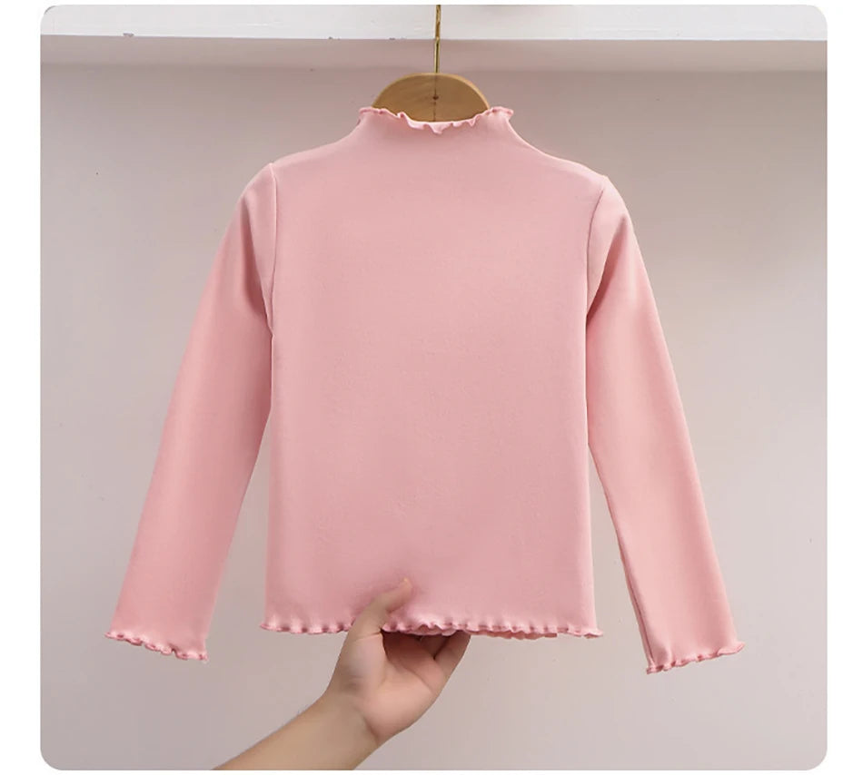 T-Shirt Fille Manches Longues Automne-Hiver — Bord Champignon Couleur Unie