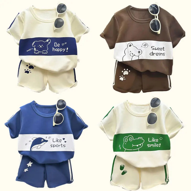 Ensemble 2 pièces enfant mixte – T-shirt rayé coton manches courtes & short, 1-8 ans