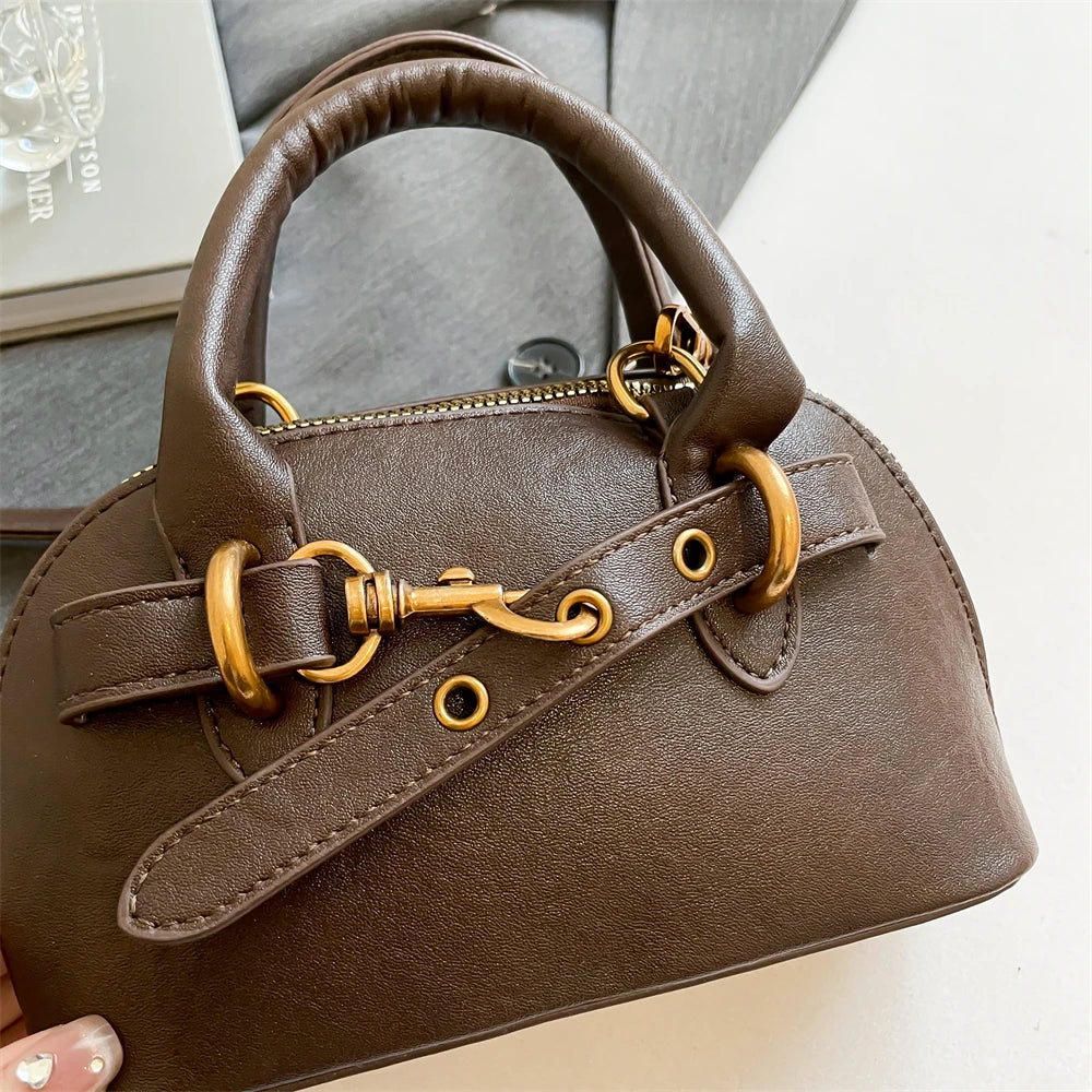 Mini Sac Coquille Femme Luxe — Boucle Ceinture, Petit Sac Épaule Bandoulière Designer