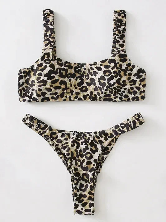 Micro Bikini Sexy 2 Pièces Léopard 2026 — Taille Haute, Bretelles, Maillot de Bain Femme