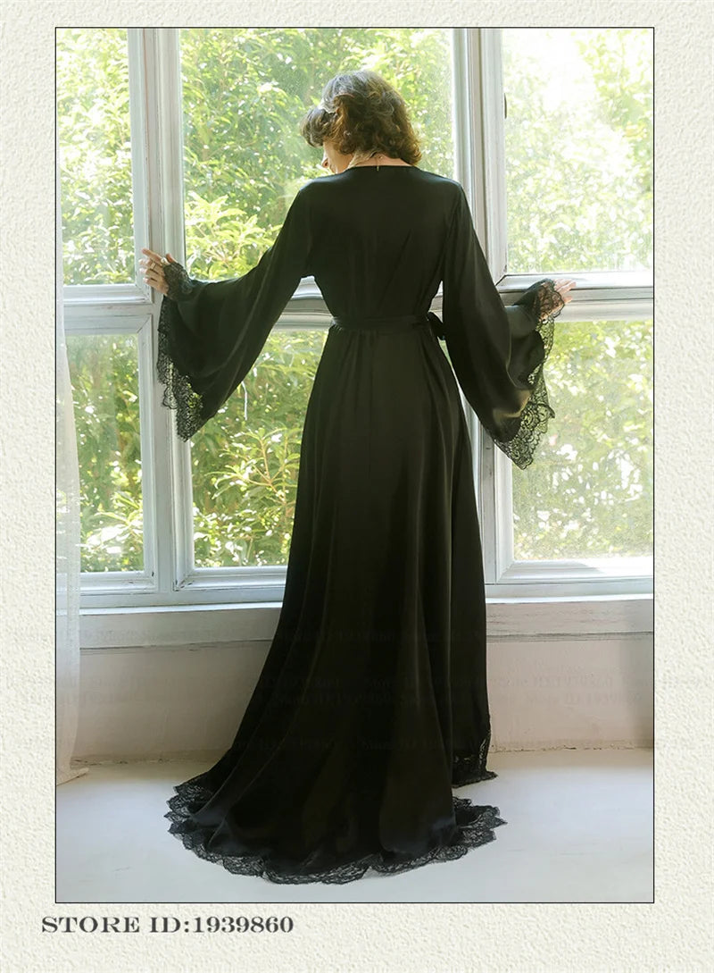 Robe de Chambre Mariée Blanche Dentelle Longue — Kimono Soie Glacée, Sexy Lounge