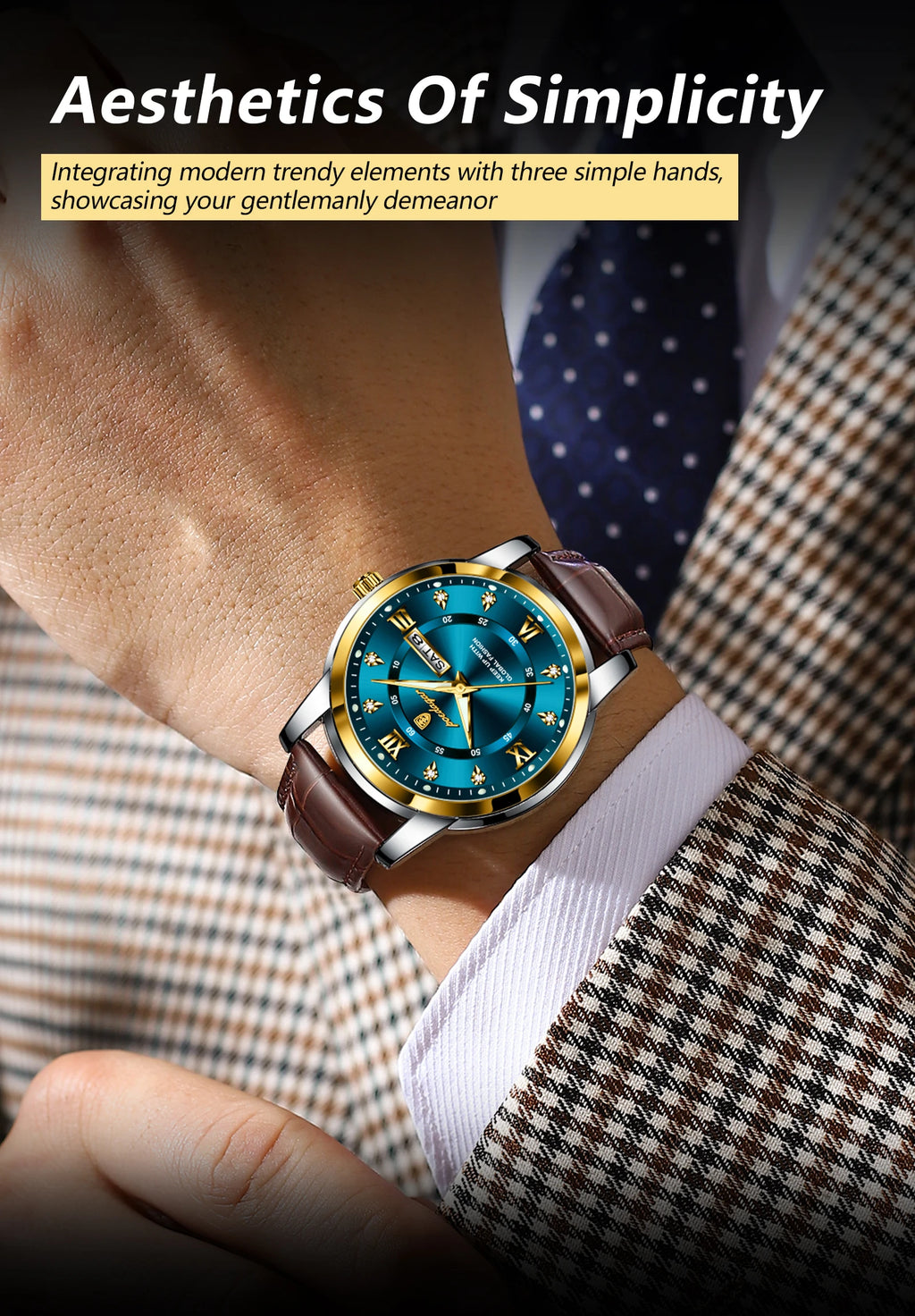 POEDAGAR Montre Homme Cuir Luxe — Quartz Élégant, Bracelet Cuir, Top Qualité