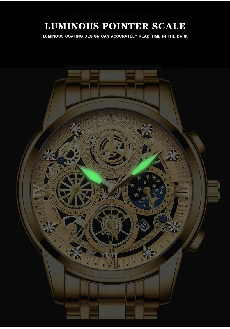 Montre Homme BINBOND Luxe Quartz — Acier Inoxydable, Lumineux, Étanche 30M, Business