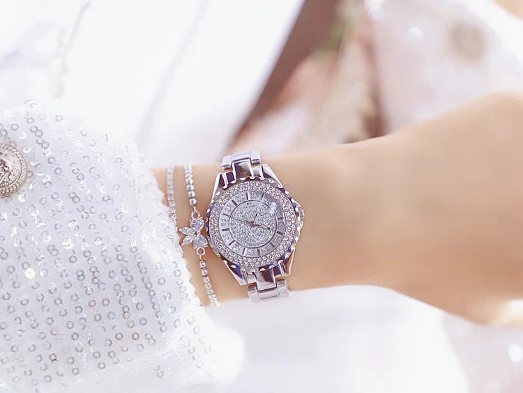 Montre Femme Or Bracelet Luxe Quartz 2025 — Acier Complet, Élégante, Top Marque