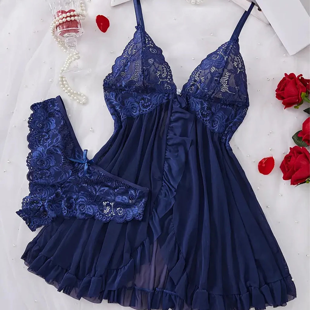 Lingerie Femme Transparente Dentelle — Nuisette Babydoll Sexy, Soutien-Gorge Ouvert