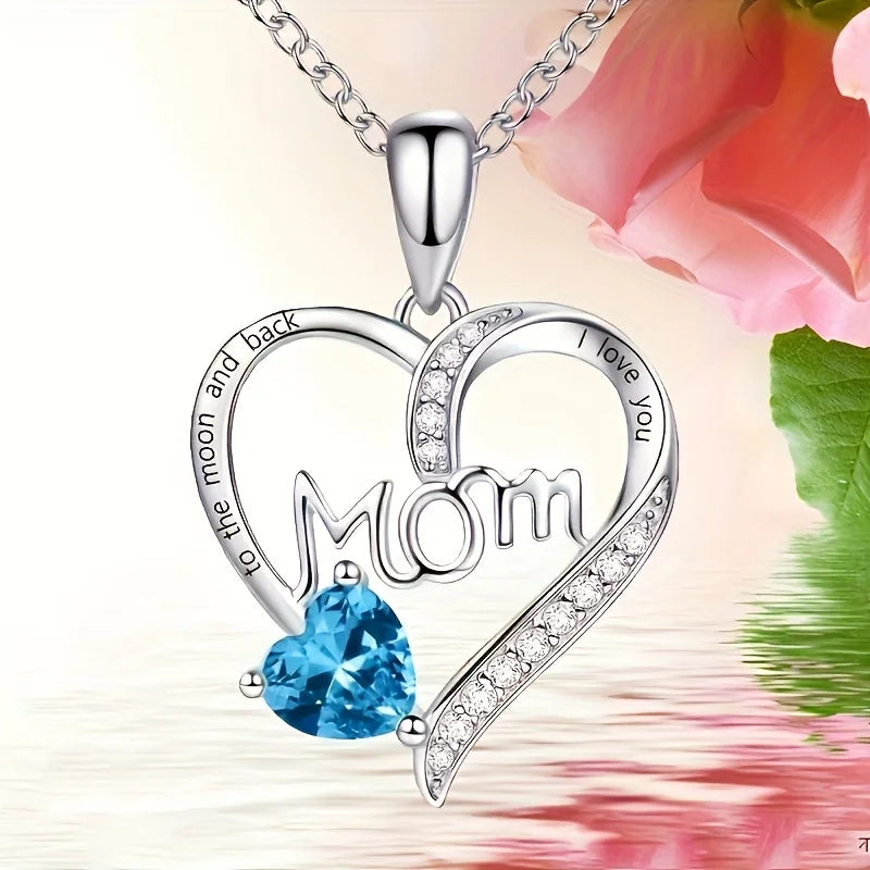 Collier Pendentif Cœur Maman avec Strass – Bijou Fête des Mères