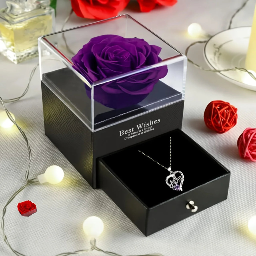 Collier Cœur "Maman Je T'Aime" avec Coffret Rose Savon – Cadeau Fête des Mères