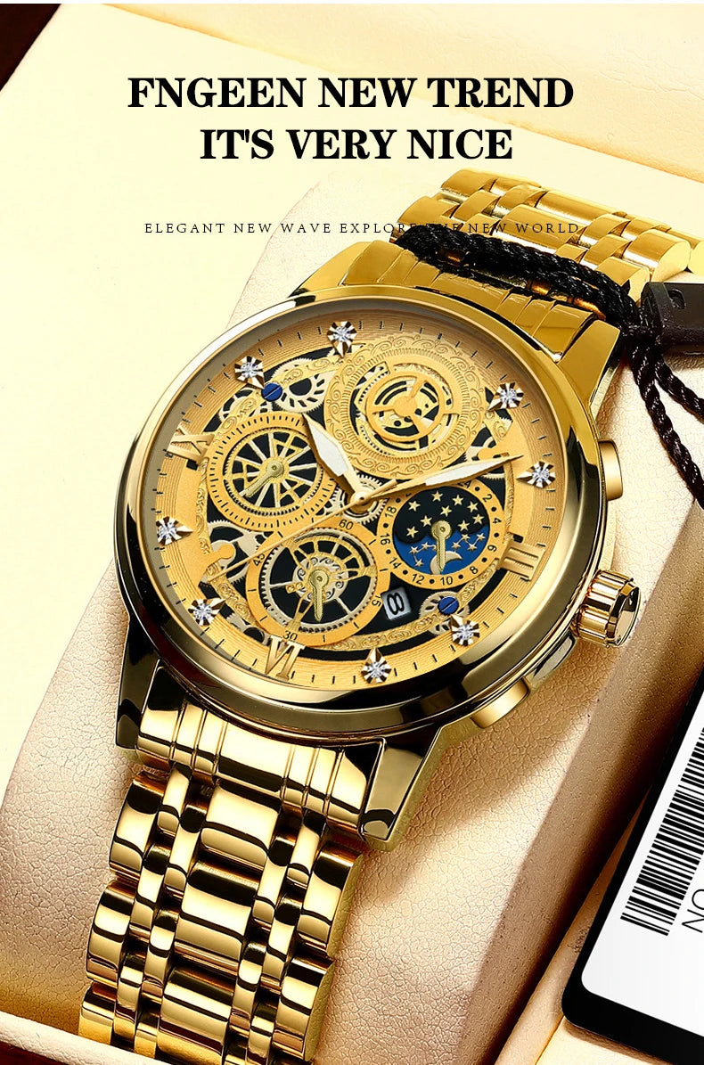 Montre Homme BINBOND Luxe Quartz — Acier Inoxydable, Lumineux, Étanche 30M, Business