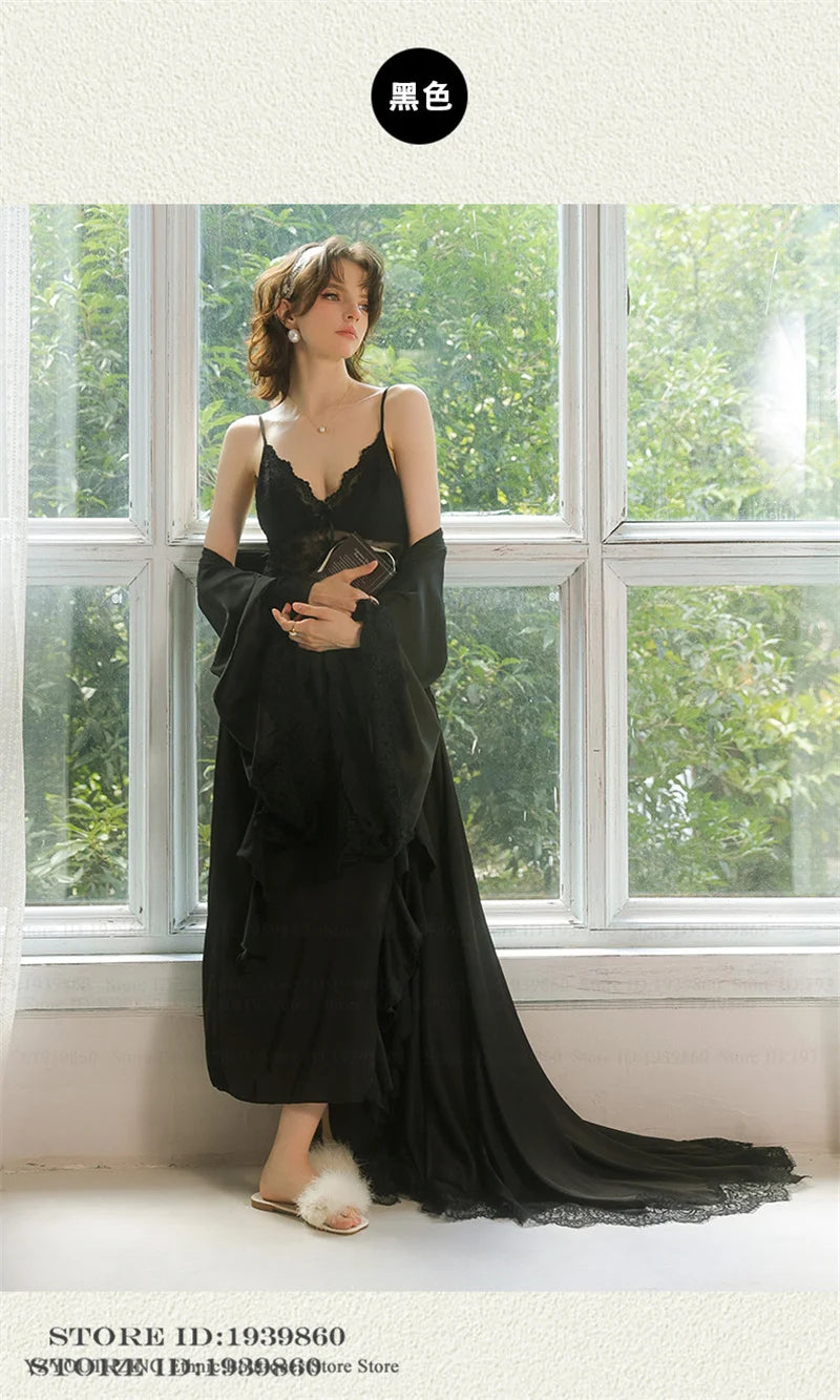 Robe de Chambre Mariée Blanche Dentelle Longue — Kimono Soie Glacée, Sexy Lounge