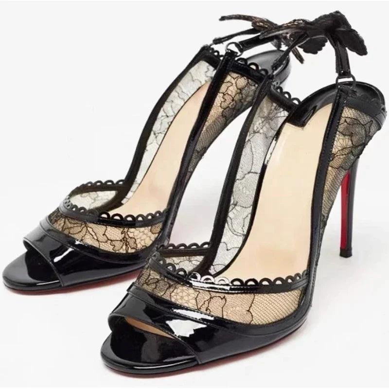 Sandales Femme Dentelle Nœud Talon Fin — Bout Ouvert, Sexy, Soirée & Banquet
