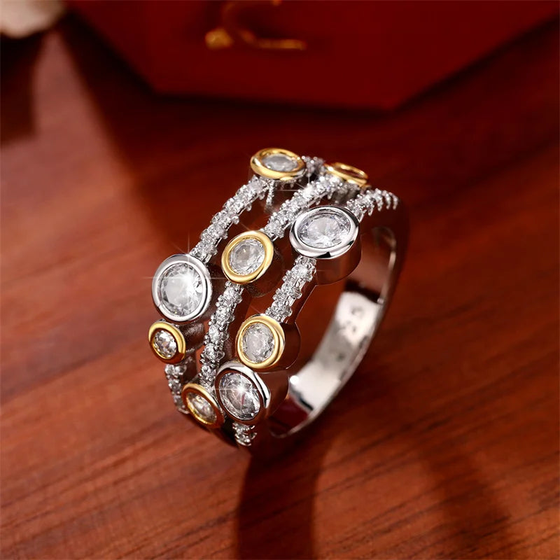 Huitan Bague Femme Bicolore Vintage — Zircon Cubique Luxe, Tendance 2022