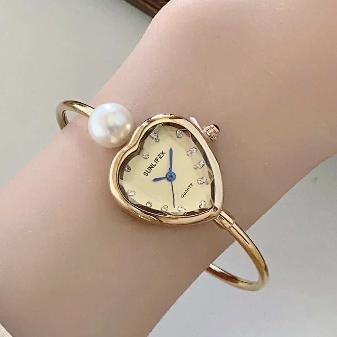 Montre Femme Perle Bracelet — Cadran Coeur, Quartz, Fashion Dropshipping