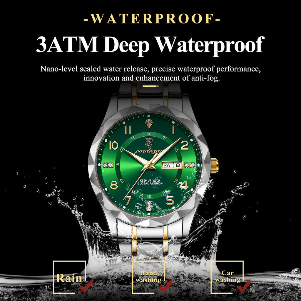 Montre Homme POEDAGAR Business — Acier Inoxydable, Lumineux, Date, Semaine, Quartz