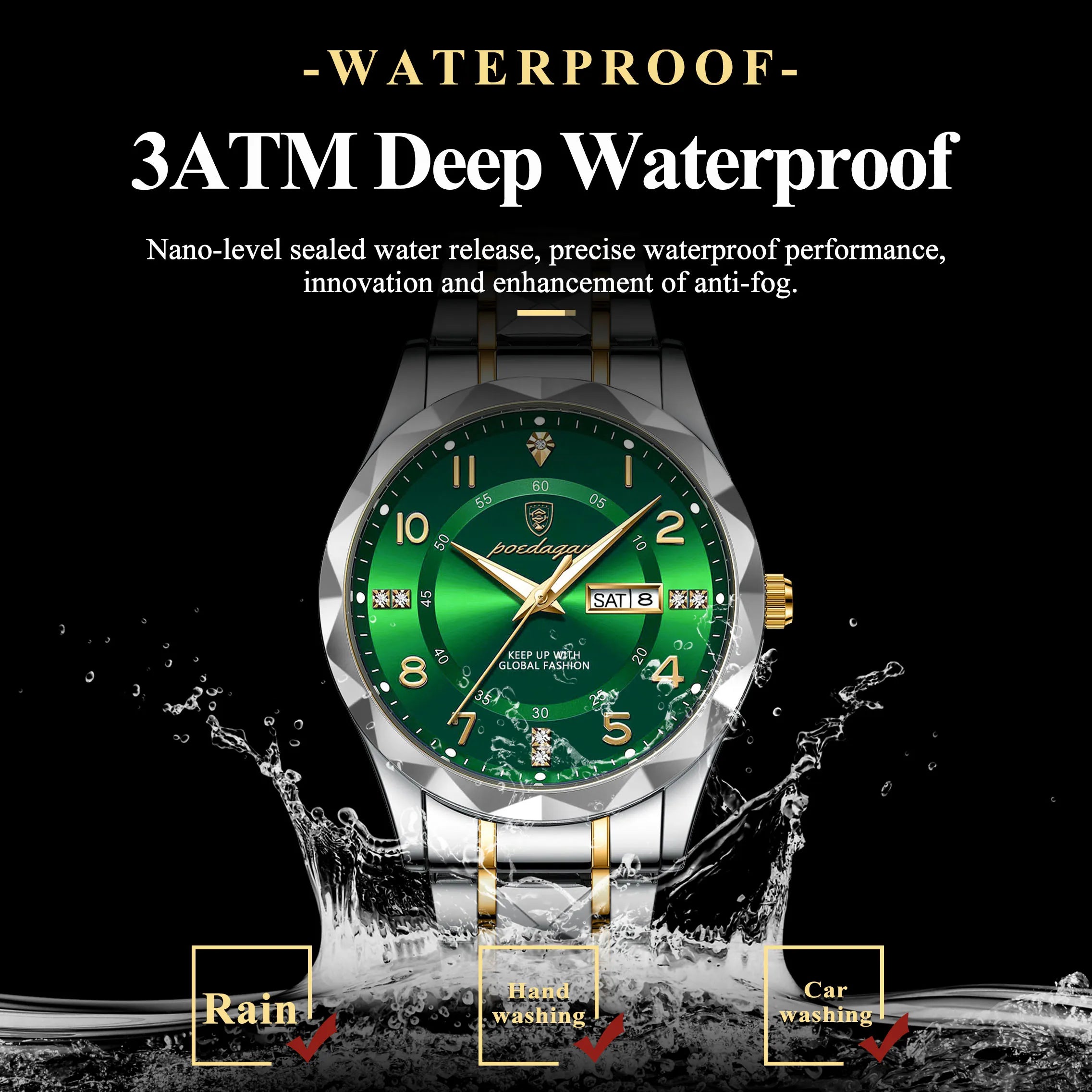 Montre Homme POEDAGAR Business — Acier Inoxydable, Lumineux, Date, Semaine, Quartz