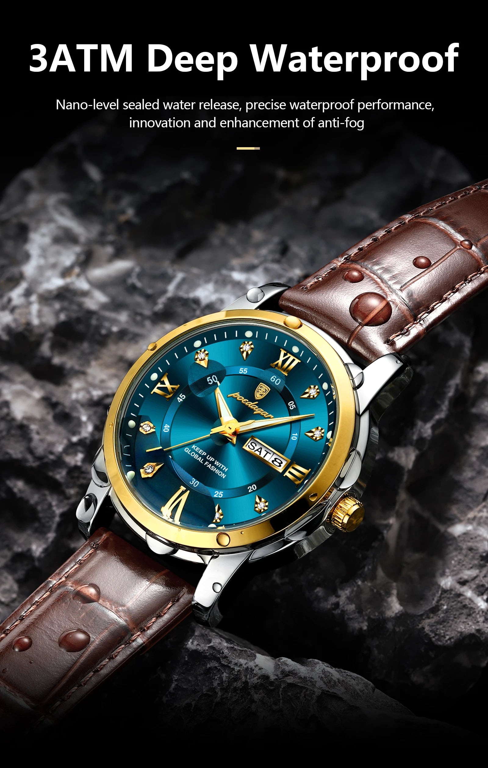 POEDAGAR Montre Homme Cuir Luxe — Quartz Élégant, Bracelet Cuir, Top Qualité