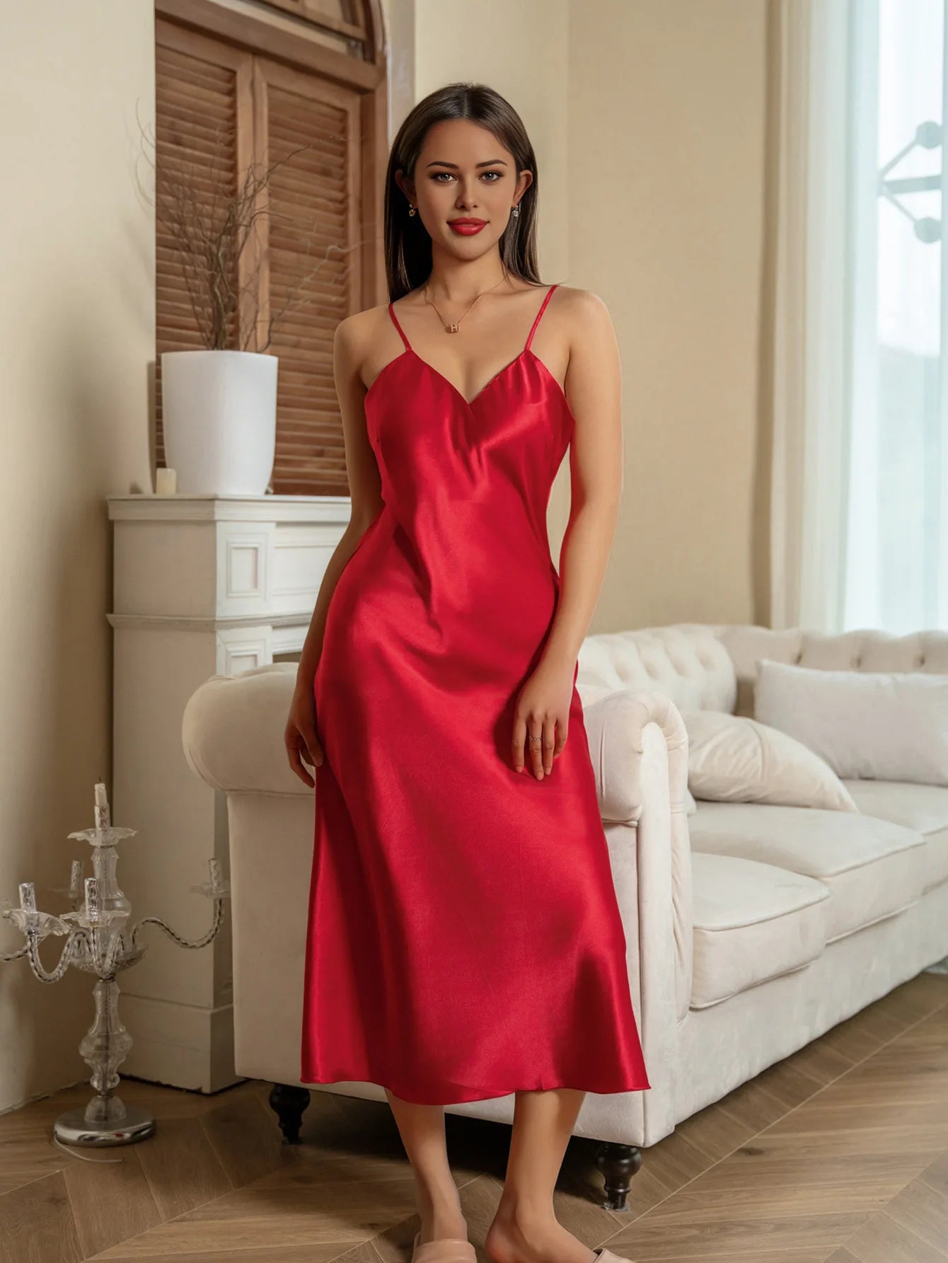 Nuisette Longue Femme Bretelles Satin — Lingerie Intime, Lounge Été