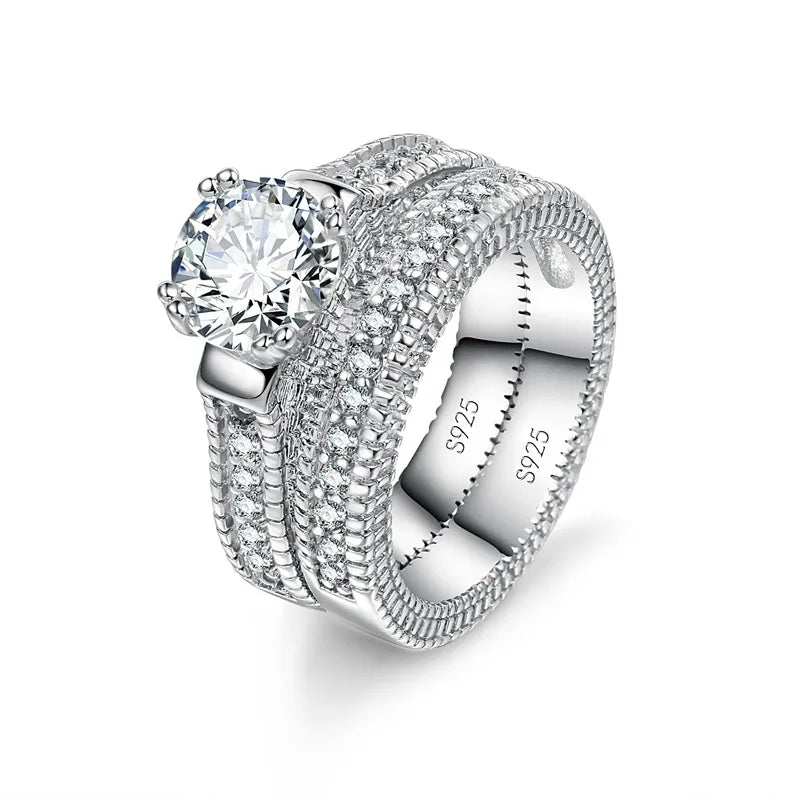 Bague Couple Mariage Argent 925 — Zircon Brillant, Anniversaire & Fiçailles