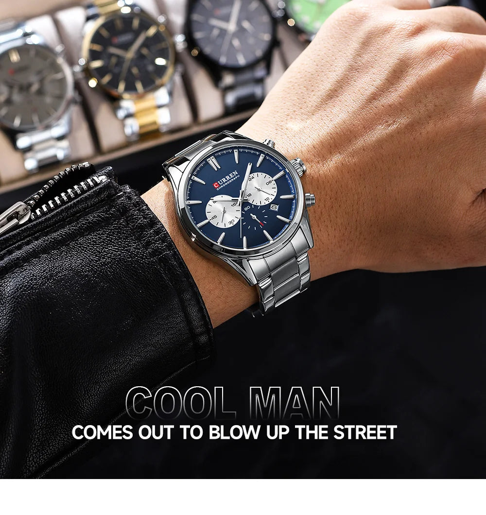 Montre Homme CURREN Multifonction Quartz — Date Automatique, Bracelet Acier Inoxydable