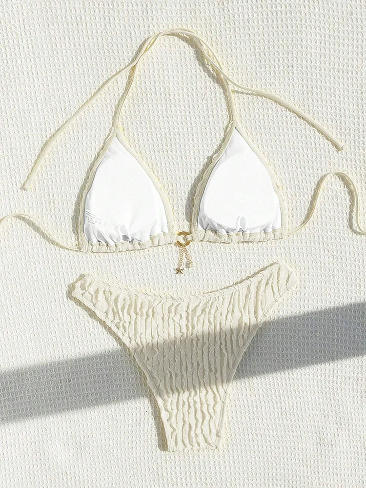 Bikini 2 Pièces Halter Volanté 2026 — Maillot de Bain Femme Sexy, Plage Été