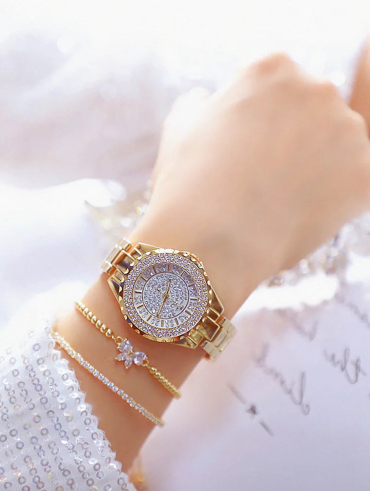 Montre Femme Or Bracelet Luxe Quartz 2025 — Acier Complet, Élégante, Top Marque