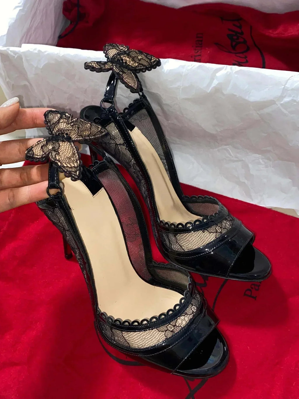 Sandales Femme Dentelle Nœud Talon Fin — Bout Ouvert, Sexy, Soirée & Banquet