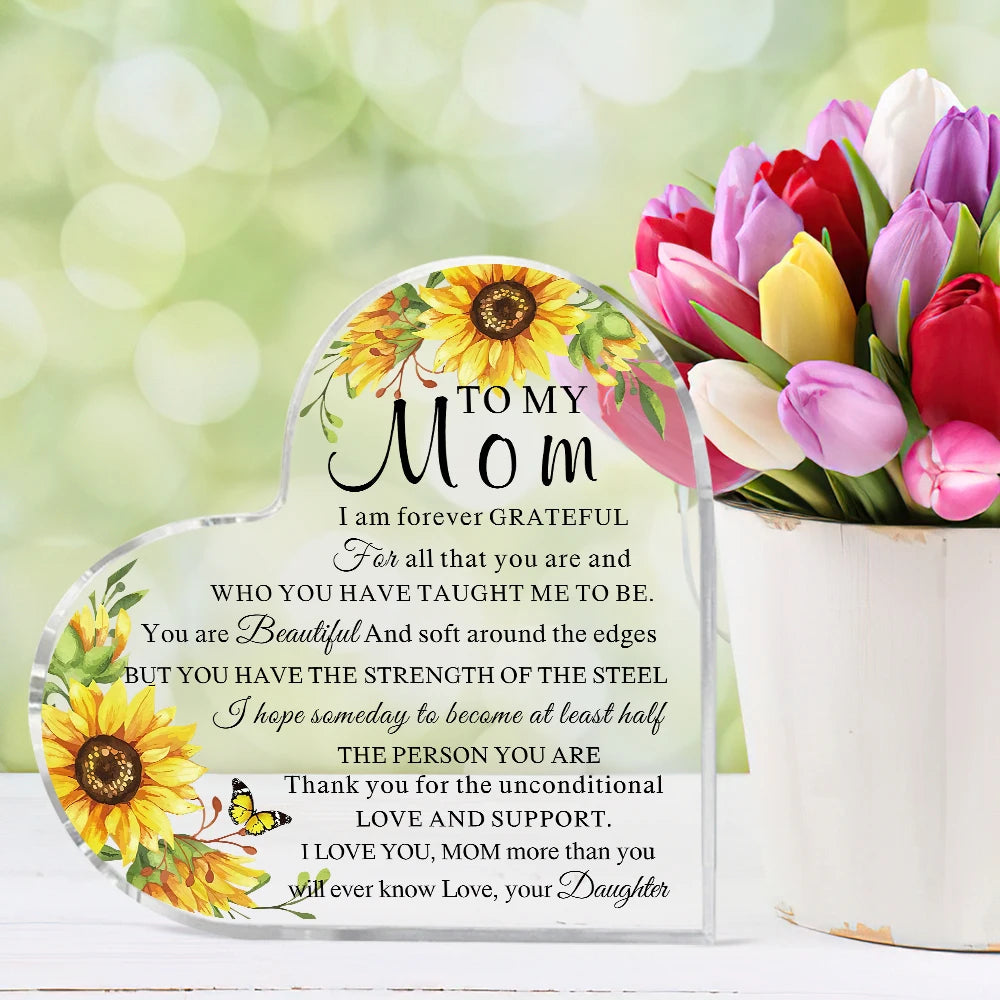Cadeau Fête des Mères Cœur Acrylique – Cadeau Maman, Belle-Mère, Fille & Fils