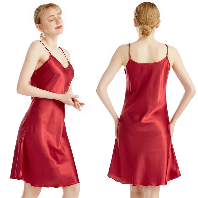Nuisette Femme Satin Dos Nu Bretelles — Chemise de Nuit Sexy, Lounge Été