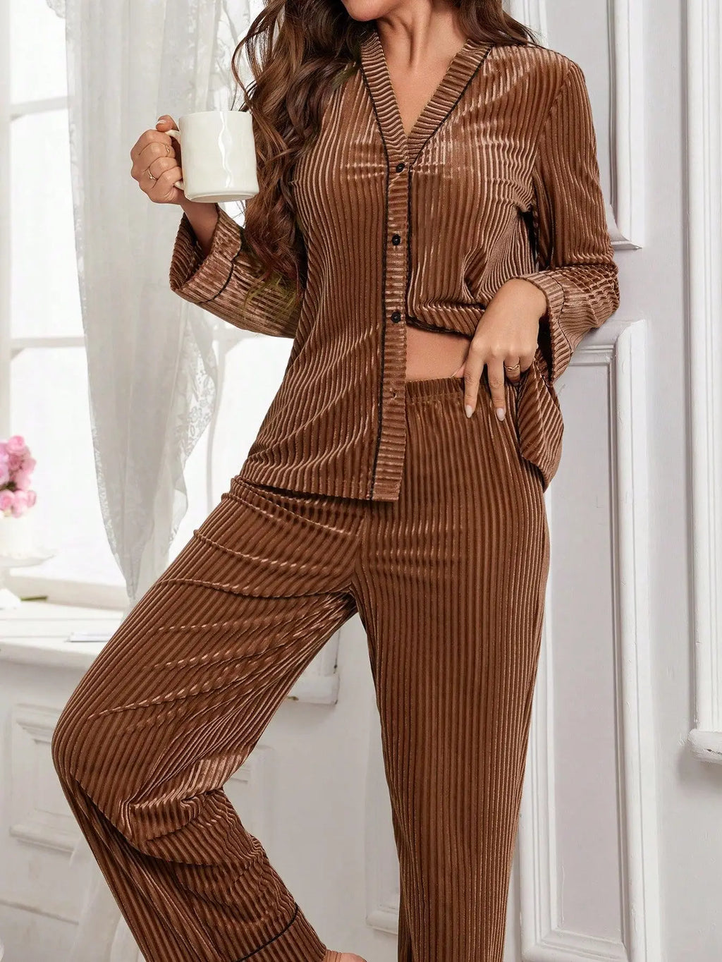 Nuisette Femme Pyjama Hiver — Tenue d'Intérieur Confortable, Ensemble Maison