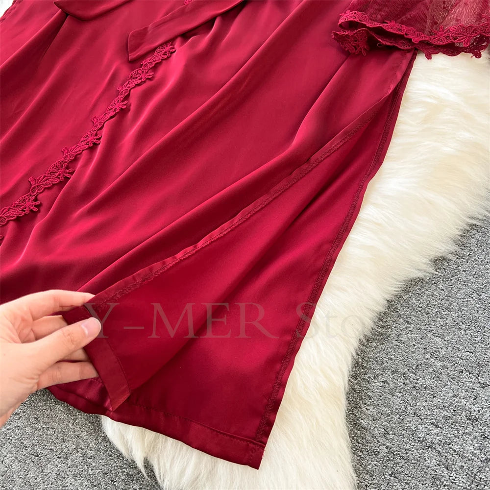 Robe de Chambre Kimono Dentelle Broderie — Longue, Satin Soie, Mariage & Nuit
