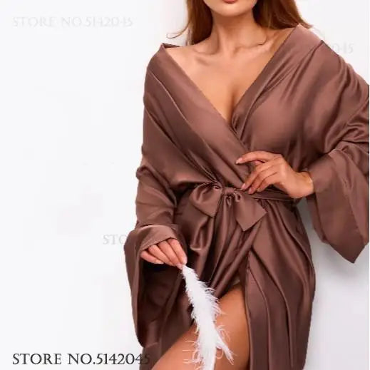 Robe de Chambre Longue Femme Kimono Satin — Yukata Été, Négligé Élégant