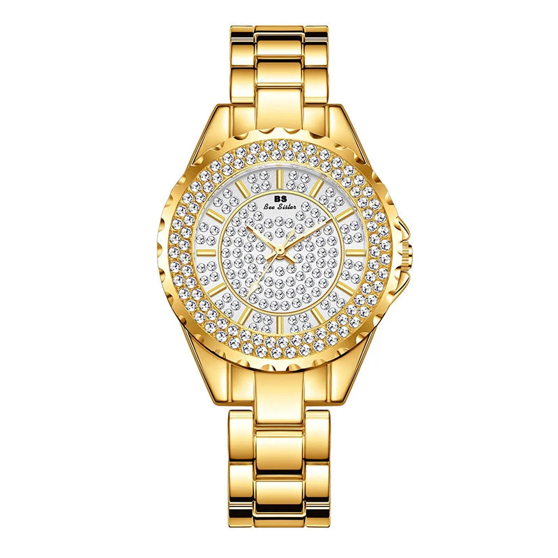 Montre Femme Or Bracelet Luxe Quartz 2025 — Acier Complet, Élégante, Top Marque