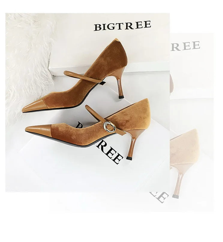 Escarpins Femme Bout Pointu Stiletto BIGTREE — Suède, 7cm 10cm, Grande Taille 43