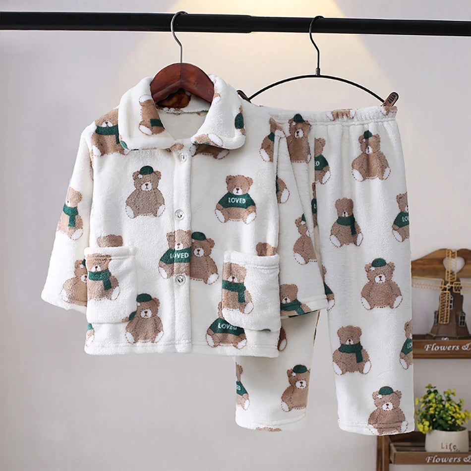 Pyjama Enfant Polaire Cartoon — Manches Longues, Chaud Hiver, Garçon & Fille
