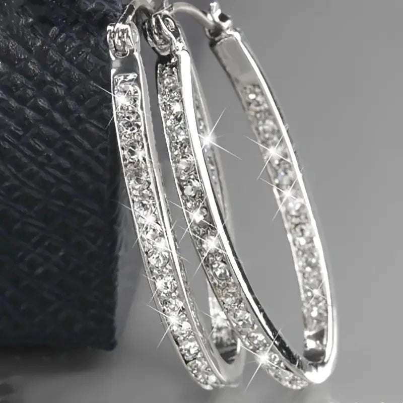 Boucles d'Oreilles Créoles Zircon Brillant — Élégantes, Accessoire Soirée & Fête