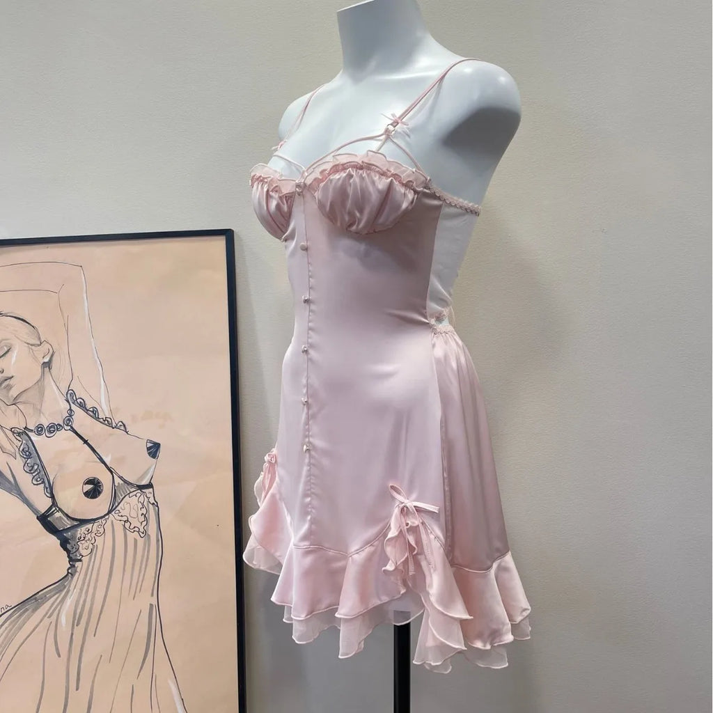 Nuisette Fille Lolita Soie Glacée — Bretelles, Rembourrée, Sexy Suspendue